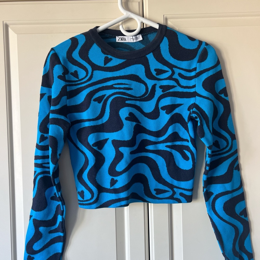 ZARA Bright Blue & Navy Abstract Crewneck Sweater